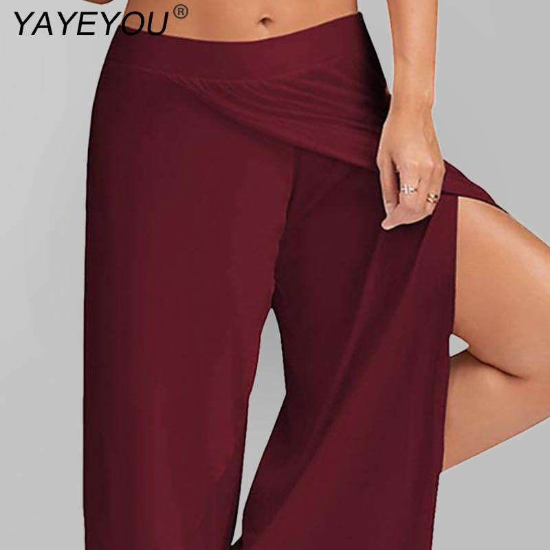 Women's Split Mid Waist Casual Beach Harem Trousers