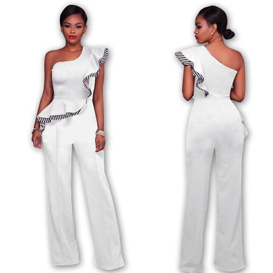 Women Sexy Sleeveless One Shoulder Bandage Party Shawl Jumpsuit