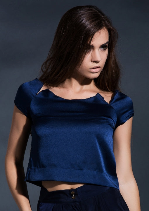 Reconstructed elegance cropped top in Navy Blue