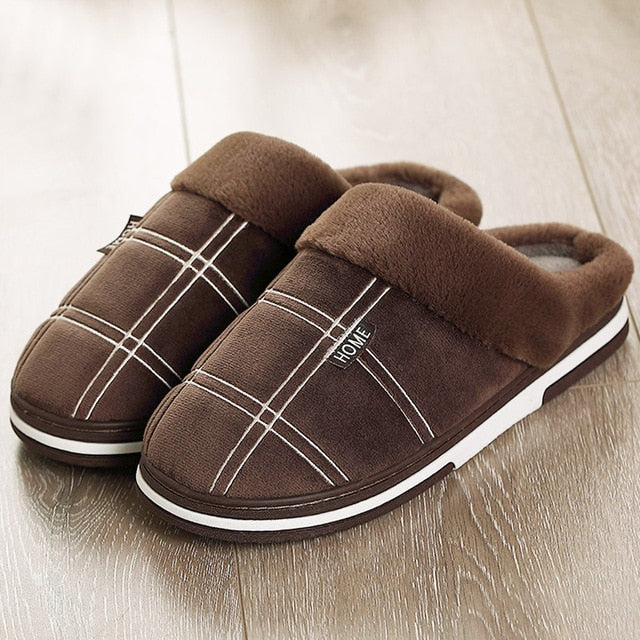 Men's Gingham Warm Fur Slippers Slippers Winter Big Size 45-50 for male Antiskid Suede Short Plush House shoes men Hot sale