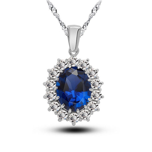 Women's Crystal 925 Sterling Silver Blue Cubic Zircon Earrings and Pendant Necklace Jewelry Set
