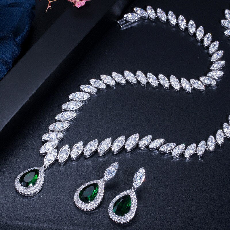CC Wedding Cubic Zirconia Luxury Elegant Women's Necklace and Earrings Jewelry Set