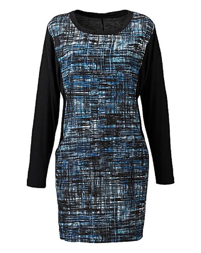 Black Check Printed Panel Jersey Tunic Dress – KVGP Clothescessories