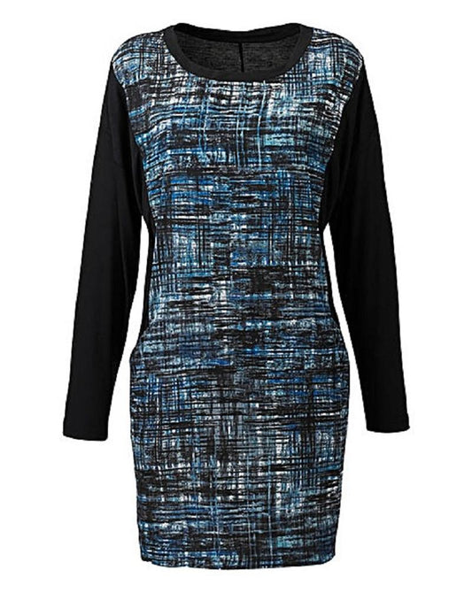 Black Check Printed Panel Jersey Tunic Dress - Scarlet Bloom