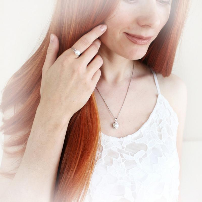 Real Natural Freshwater Pearl 925 Sterling Silver Necklace Earring and Ring Set