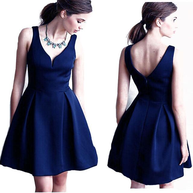 Sexy Autumn Backless A Line Dress with Deep V-Neck - Scarlet Bloom