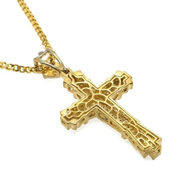 Men's Fashion Jewelry 18K Gold/925 Silver Diamond Stainless Steel Cross Pendant Necklace Chain
