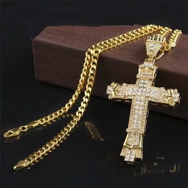 Men's Fashion Jewelry 18K Gold/925 Silver Diamond Stainless Steel Cross Pendant Necklace Chain