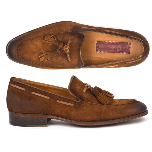 Paul Parkman Men's Tassel Loafer Brown Antique Suede Shoes