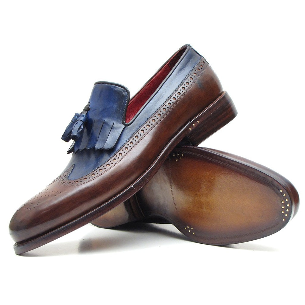 Paul Parkman Dark Brown and Navy  Kiltie Tassel Loafer Shoes