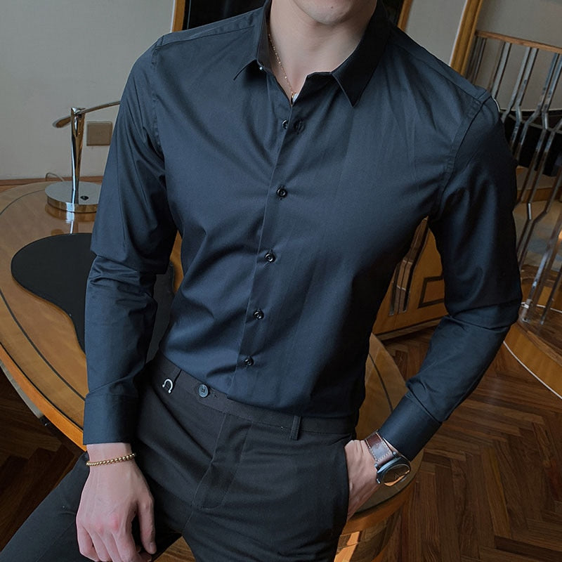 Men's Long Sleeve Solid Slim Fit Dress Shirt