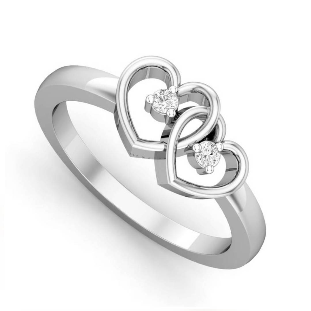 Silver Colour Alloy Dual Heart Ring