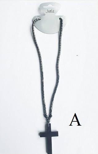 Black 18" Haematite Bead Cross Pendant Unisex Necklace - Scarlet Bloom