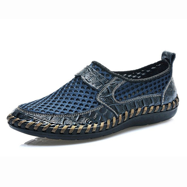 Men's Casual Breathable Mesh Italian Style Genuine Leather Loafer