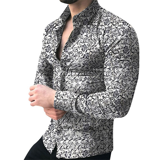 Men's Long Sleeve Floral Casual Shirt