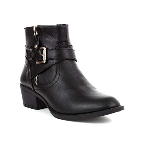 Lilley Womens Black Cross Strap Ankle Boots