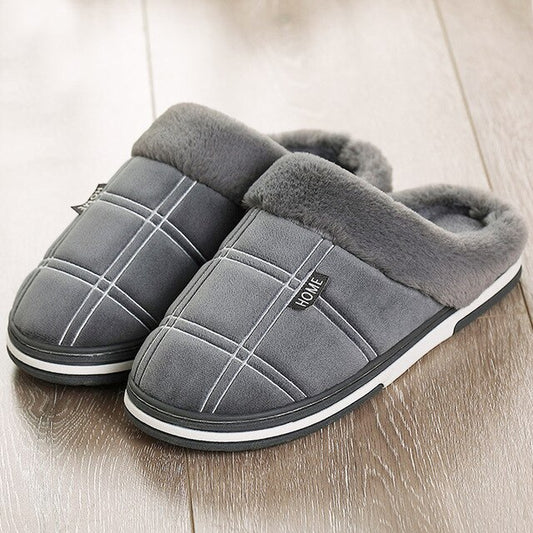 Men's Gingham Warm Fur Slippers Slippers Winter Big Size 45-50 for male Antiskid Suede Short Plush House shoes men Hot sale