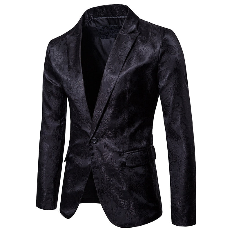 Men Single Breasted Blazer Paisley Suit