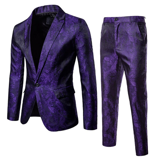Men Single Breasted Blazer Paisley Suit