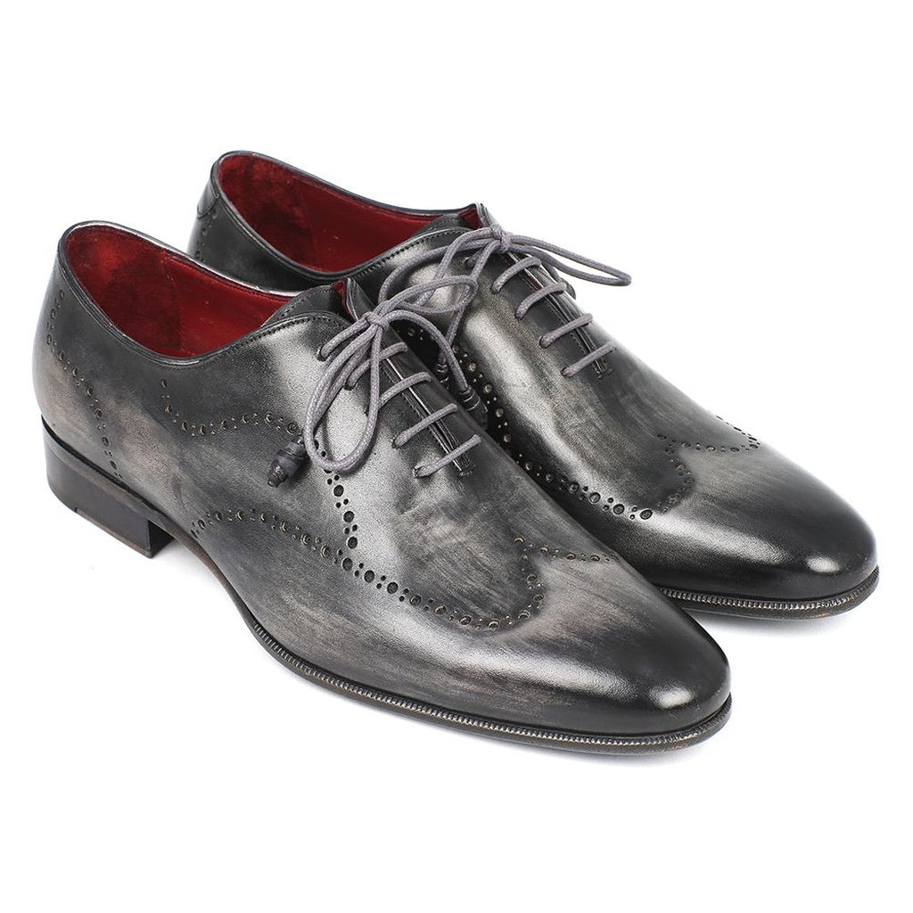 Paul Parkman Gray and Black Wingtip Oxfords Hand-Painted Calfskin Shoes