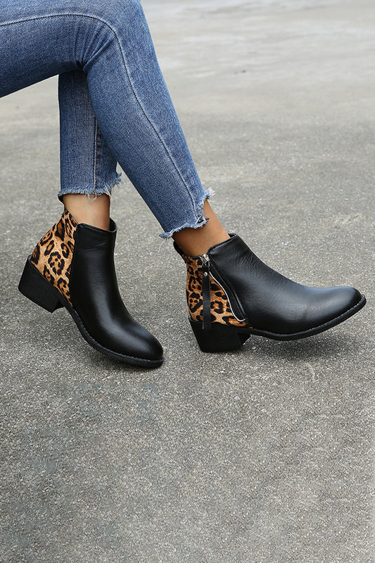 Women's Leopard-Print Stitching Side Zipper Boot