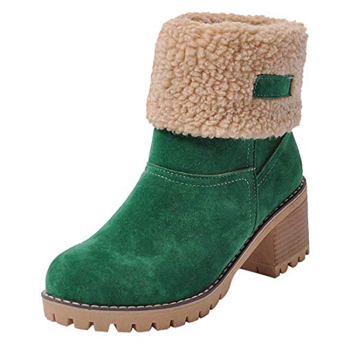 Women Mid Heel Faux Suede Fur Lined Winter Ankle Boots