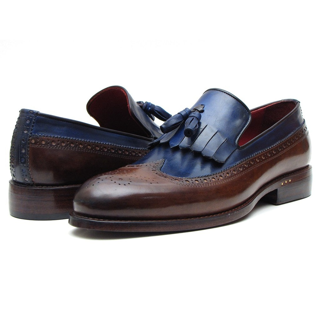 Paul Parkman Dark Brown and Navy  Kiltie Tassel Loafer Shoes