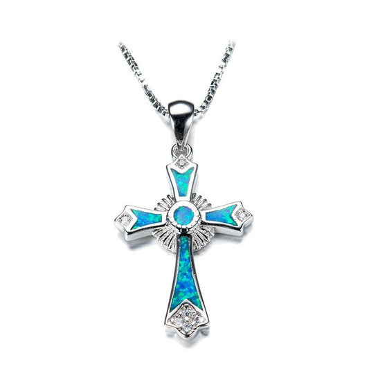 Lucky Symbol 925 Sterling Silver Cross Pendant Necklace for Women