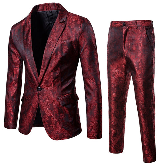 Men Single Breasted Blazer Paisley Suit
