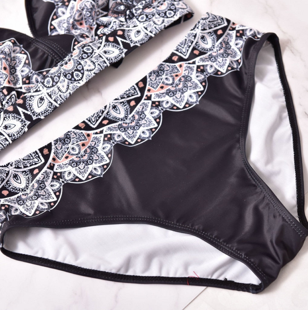Women's Plus Size Bandage Printing Padded Bra Bikini Swimsuit