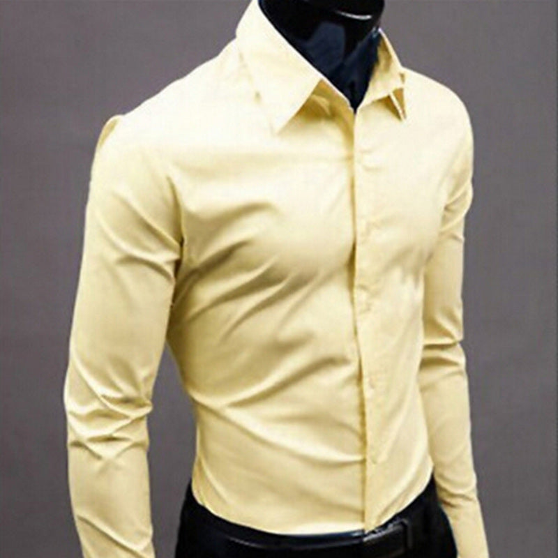 Men Long Sleeve Casual Slim Fit Solid Color Shirt