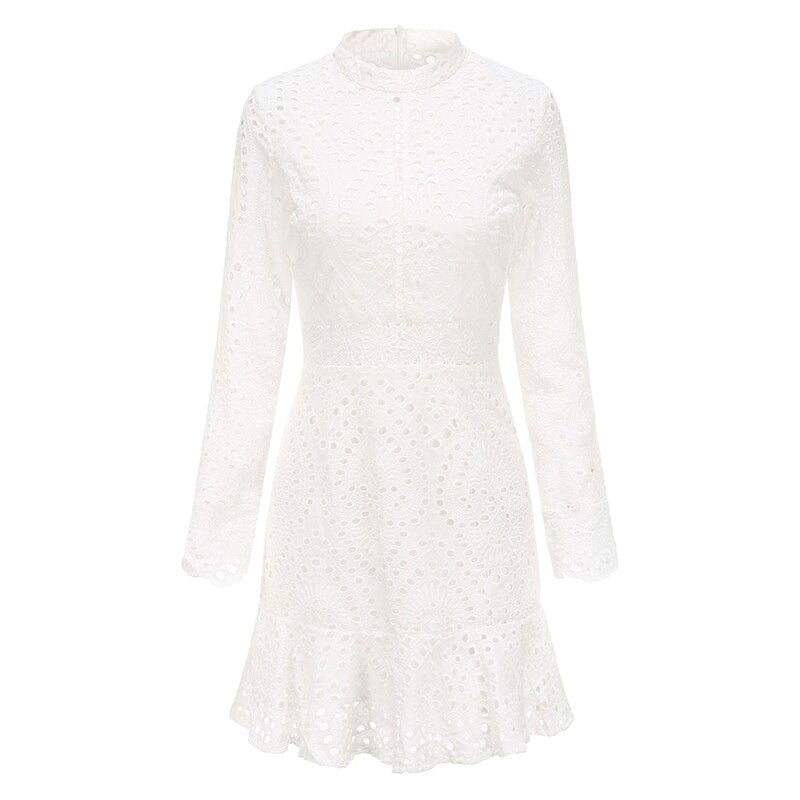 Elegant White Lace Embroidery Mini Party Dress