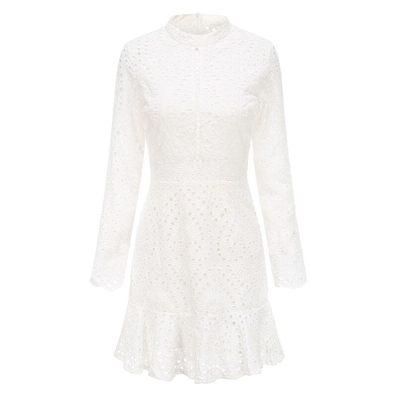 Elegant White Lace Embroidery Mini Party Dress – KVGP Clothescessories