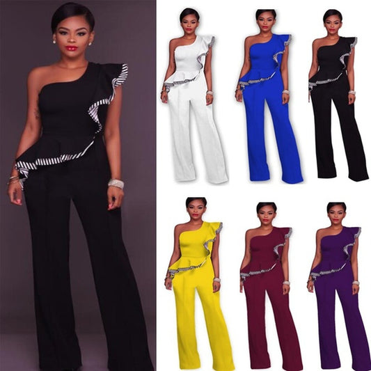 Women Sexy Sleeveless One Shoulder Bandage Party Shawl Jumpsuit