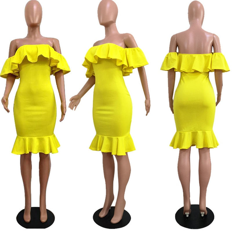 Women Elegant Off Shoulder Ruffle Dress