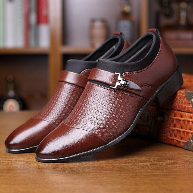 Autumn Men's Leather Slip-On Flat Oxford Pointed Toe Dress Smart Shoes