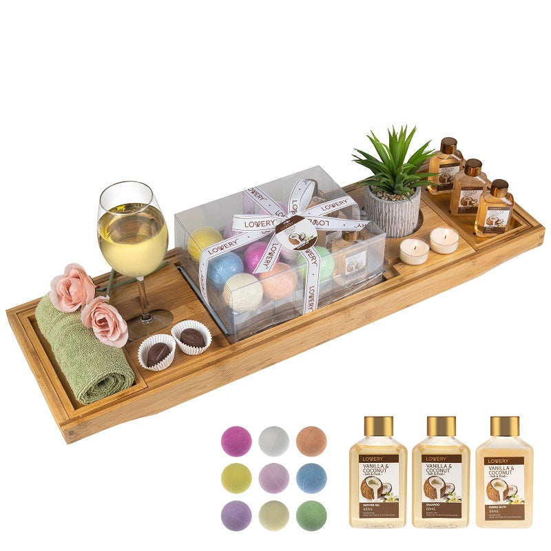 Bamboo Bathtub Expandable Tray Caddy Gift Set