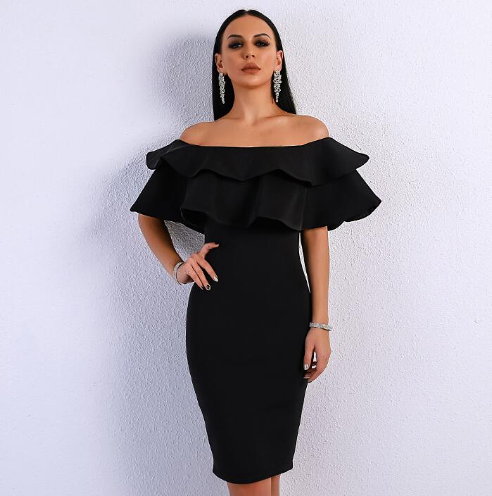 women's black off the shoulder sexy dress Women Sexy Off Shoulder Slash Neck Cocktail Dress – KVGP Clothescessories