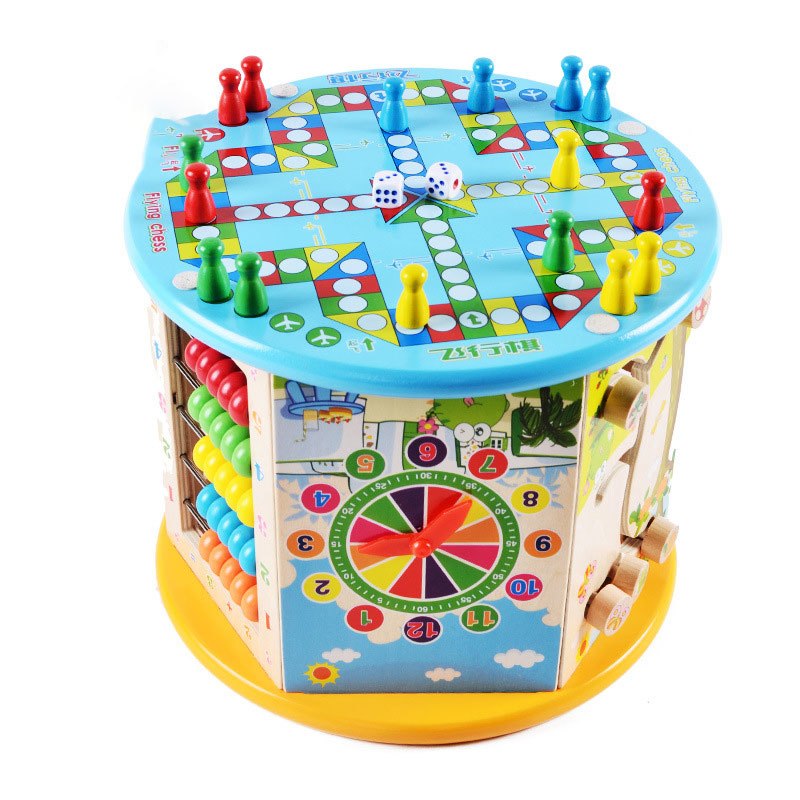 Wlove Travel 8 in 1 Wooden Activity Cube Bead Maze Multi-purpose Educational Toy