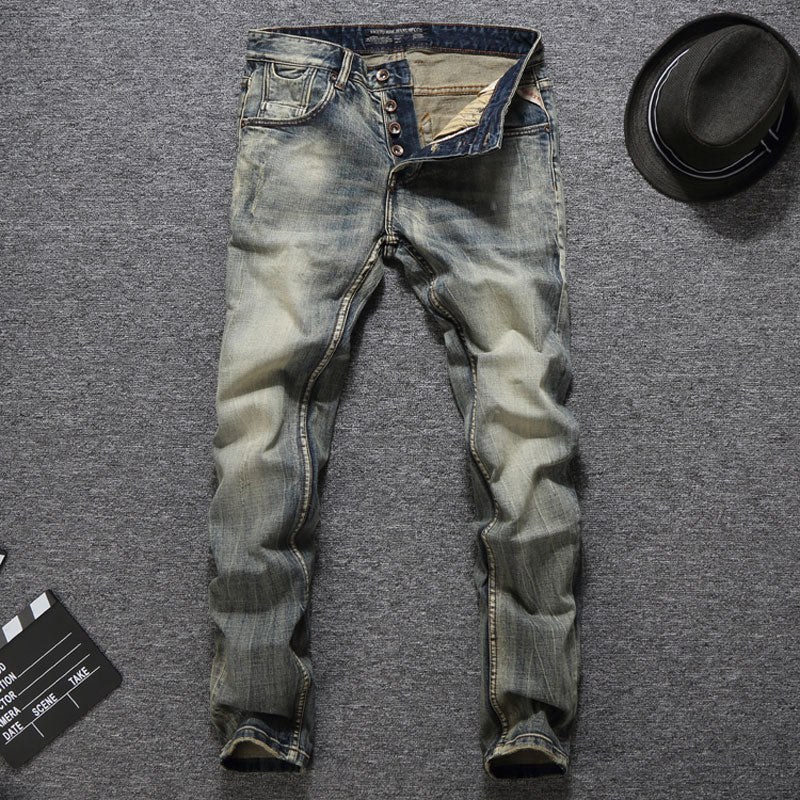 Italian Vintage Designer Men's Slim Fit Casual Jeans