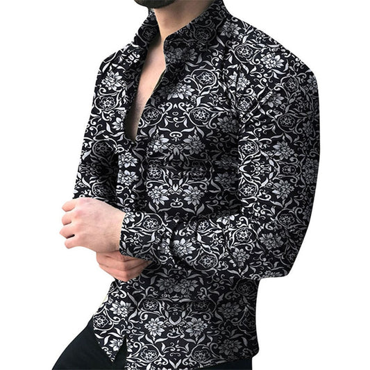 Men's Long Sleeve Floral Casual Shirt