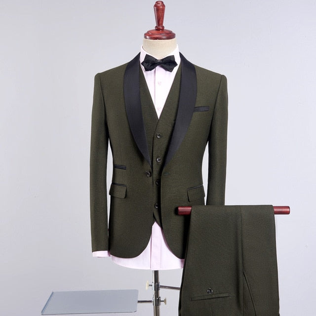 Men's Shawl Collar 3 Pieces Slim Fit Tuxedo Suit