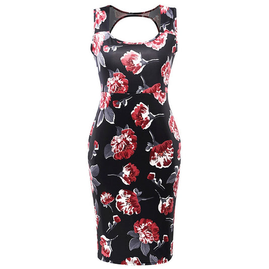 Women Vintage Floral Print Cocktail Party Bodycon Pencil Dress