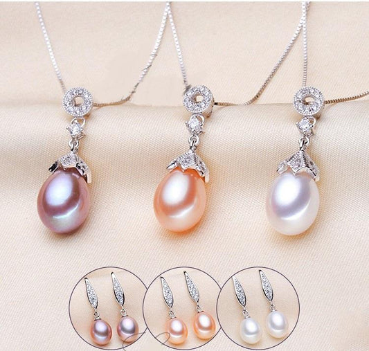 Real Freshwater 925 Sterling Silver Pendant Necklace and Earring Jewelry Set - Scarlet Bloom