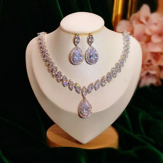 CC Wedding Cubic Zirconia Luxury Elegant Women's Necklace and Earrings Jewelry Set