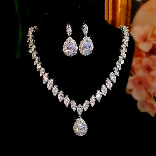 CC Wedding Cubic Zirconia Luxury Elegant Women's Necklace and Earrings Jewelry Set
