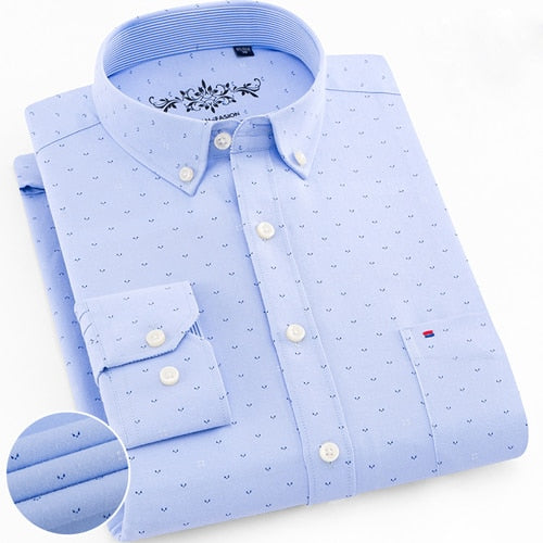 Men's Long Sleeve Oxford Plaid Striped Casual Shirt