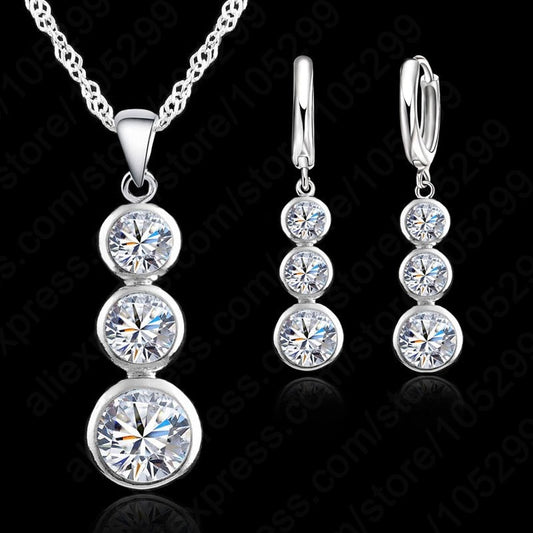 Women Classic 925 Sterling Silver Pendants Necklace and Earrings Jewelry Set