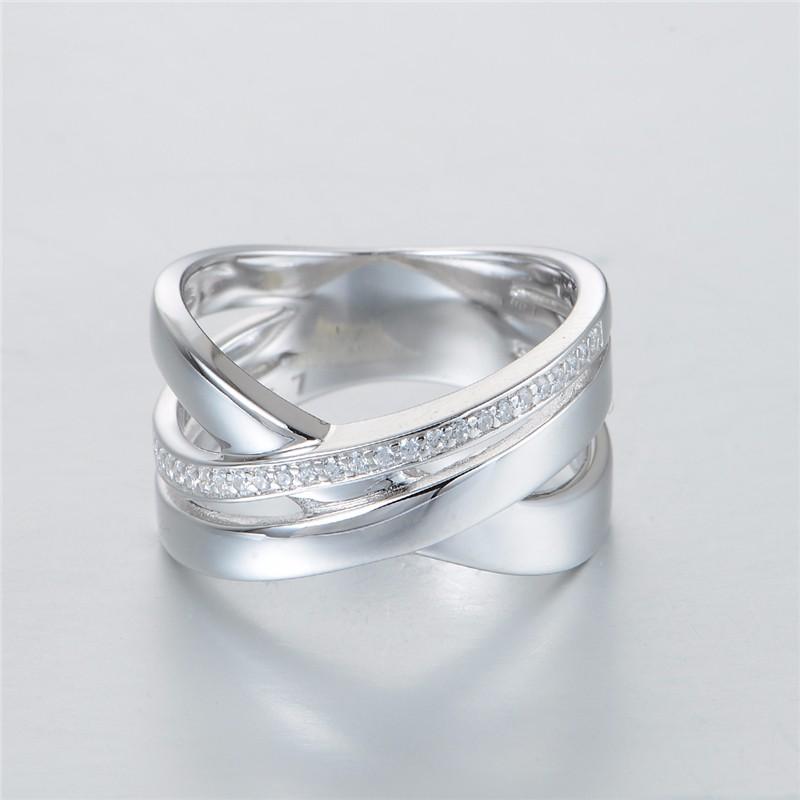 Unisex Trendy Style 925 Sterling Silver Clear Crystal Wedding Ring Band