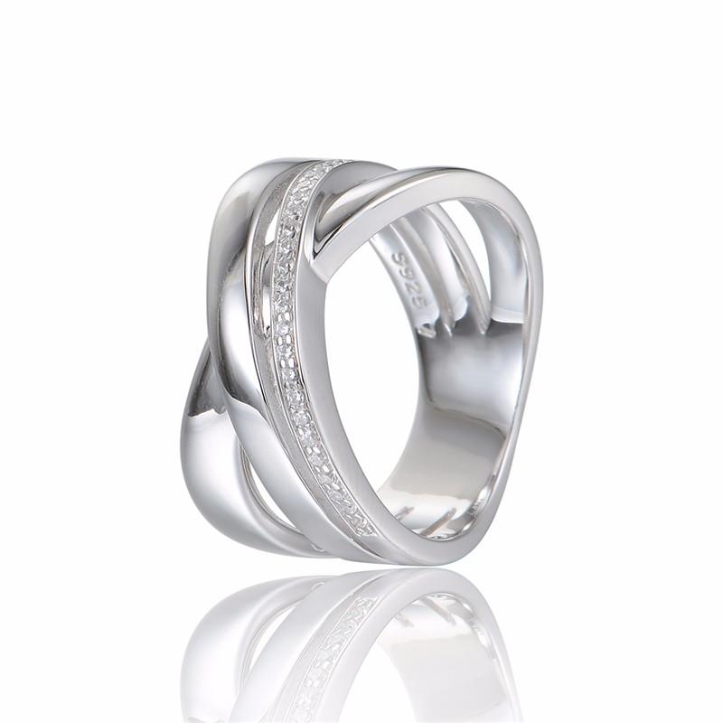 Unisex Trendy Style 925 Sterling Silver Clear Crystal Wedding Ring Band